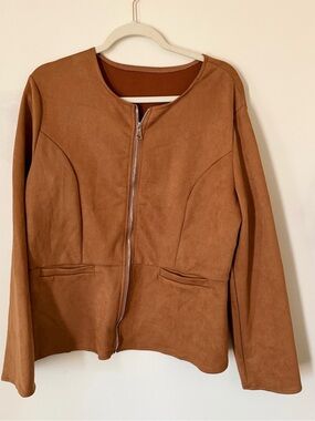 XL Source Unknown Camel Faux-Suede Zip Jacket